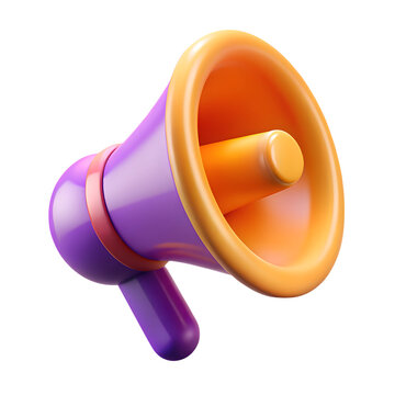 3d icon of a purple and orange megaphone, isolated on transparent background