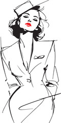 Elegant continuous line drawing of a flight attendant, minimalist