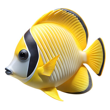 3d icon of a yellow butterfly fish, isolated on transparent background