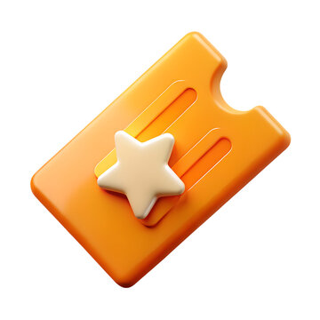 3d icon of an orange ticket with a star, isolated on transparent background