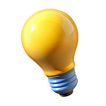 3d icon of a yellow lightbulb with a blue base, isolated on transparent background