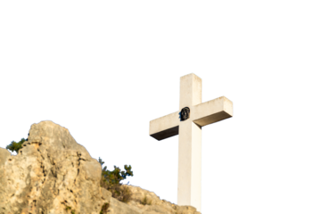 Stone cross outdoors in the cliff
