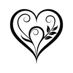 Floral Line Heart Design in Elegant Black and White Style