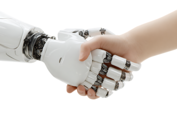 Human and robot handshaking. Collaboration, future tech.