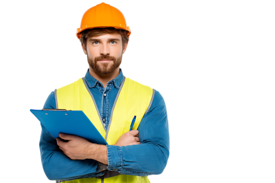 Portrait of a serious engineer holding a clipboard. - Powered by Adobe