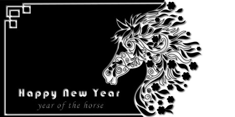 Floral Horse Head Vector – Chinese New Year 2026 Greeting Card Design, PNG