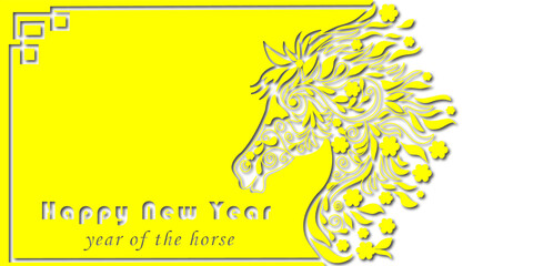 Floral Horse Head Vector – Chinese New Year 2026 Greeting Card Design, PNG