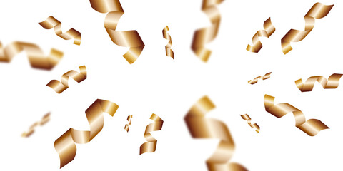 3d background with flying gold serpentine, vector  streamers on transparent background,  celebration concept  with empty space. 