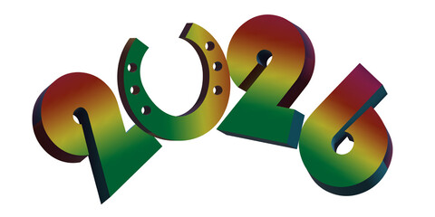 2026 Year of horse with horseshoe instead of zero, png