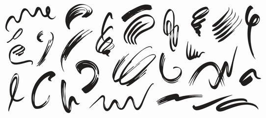 Collection of Hand-Drawn Black Ink Brush Strokes