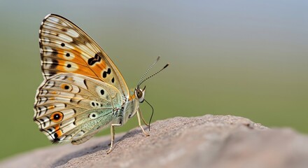 Obraz premium Detailed Close-up of a Colorful Butterfly Resting on a Stone Surface