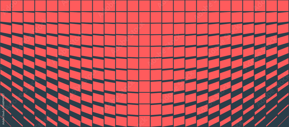 Poster eye-catching wide grid design with perspective deformation red black vector abstract background. hi-