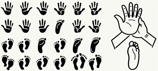 Hand and Footprints Vector Icons: Black Silhouettes