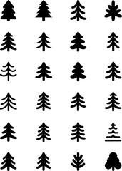 Pine Tree and Christmas Tree Icons Set – Minimalist Black Silhouette Vector Collection