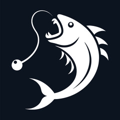 Elegant Fish Biting Bait in Bold Line Art Style