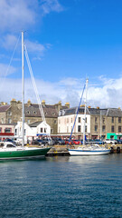 Lerwick, a coastal city in Shetland Scotland British Islands in England with scenic medieval houses.
