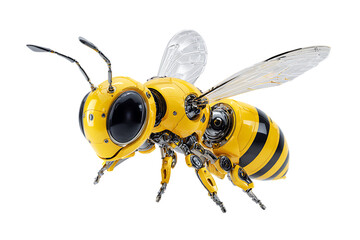 Cybernetic bee, robotic insect, futuristic design.