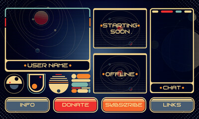 Set of Retrofuturism Modern User Interface Elements. Sci Fi HUD for streaming. Template for social media. Vector Illustration EPS10