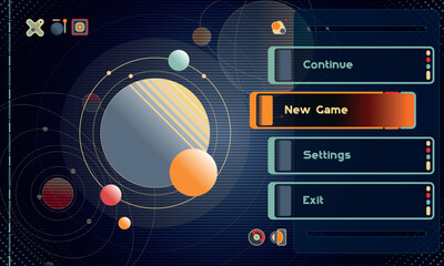 Set of Retrofuturism Modern User Interface Elements. Sci Fi HUD for main menu. Template for game interface. Vector Illustration EPS10