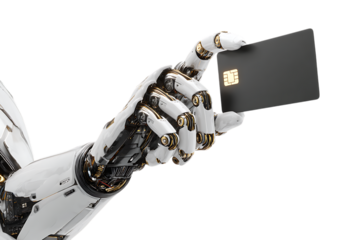Robotic hand holding a credit card.