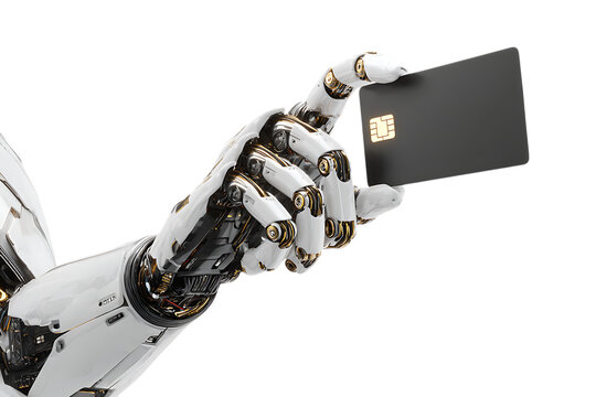 Robotic hand holding a credit card.