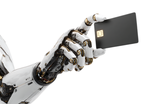 Robotic hand holding a credit card.