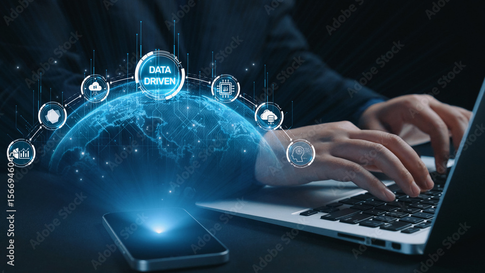 Poster data-driven decision-making empowers business through analytics, datum collection, and ai systems. d
