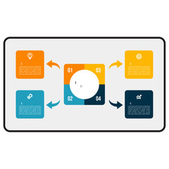 Square round shape infographic vector design, four steps with business icon
