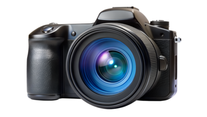 Black digital camera isolated on transparent background