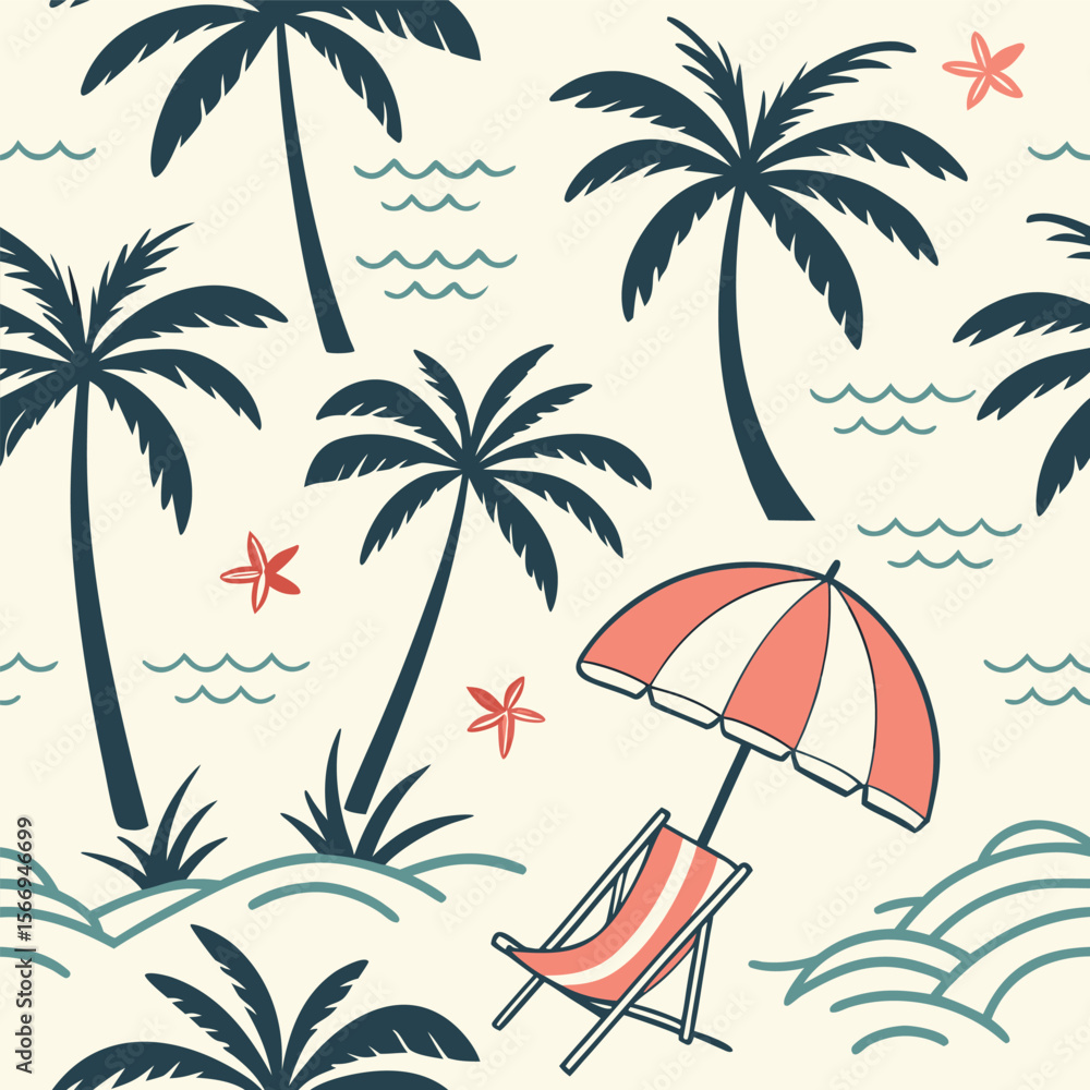 Poster a vibrant seamless pattern featuring stylized floral elements and geometric shapes creating a modern