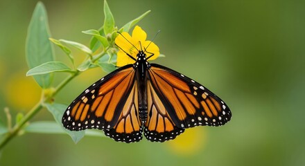 Vibrant Monarch Butterfly Perched Delicately on a Bright Yellow Flower