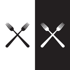 Crossed Forks icon silhouette vector illustration on black and white background