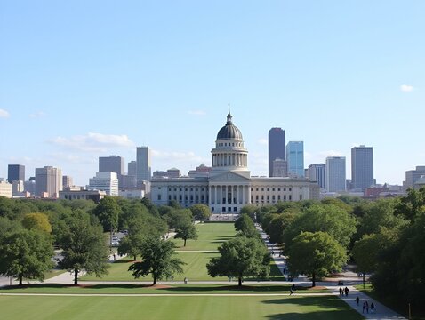 Fototapeta Lincoln skyline and Nebraska State Capitol. The Nebraska State Capitol is the seat of government for the U.S. state of Nebraska and is located in downtown Lincoln.
