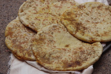 Fresh Moroccan Stuffed Bread Close Up, Amazigh Stuffed bread