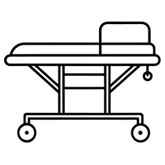 Flat line art vector icon of a hospital stretcher. Perfect for medical infographics, emergency healthcare visuals, hospital icons, patient transport graphics, and first aid designs.