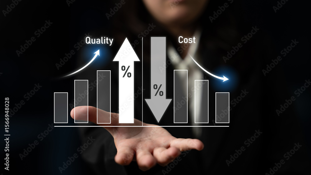 Poster increase quality and reduce cost represent quality, cost, and performance optimization for business 