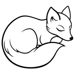 Sleeping Fox: Curvy Line Art, Peaceful, Childlike, Black and White Illustration