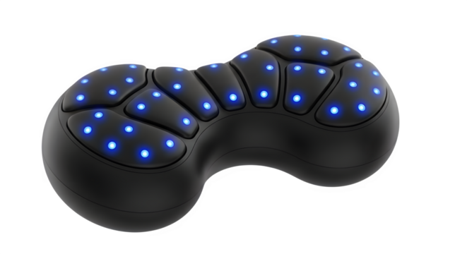 Ergonomic input device alternative keyboard with led lights for gaming and accessibility needs on transparent background