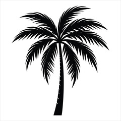 Obraz premium Black Silhouette of Palm Tree Symbolizing Tropical Paradise and Beach Relaxation