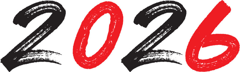 Happy New Year 2026 - hand drawn, best style, red and black, vector