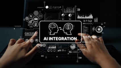 Human Interaction with Artificial Intelligence Integration on a Computer Screen with Data...