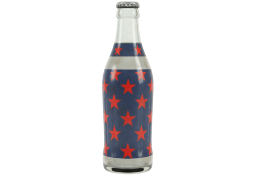 Glass bottle with red stars and white stripes against a black backdrop