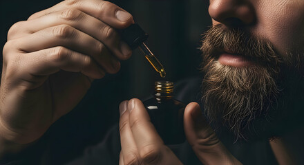 Obraz premium Man applying oil to beard