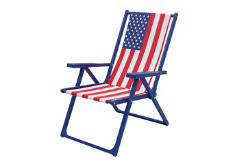 US flag pattern beach chair blue frame red and white stripes star field isolated on black