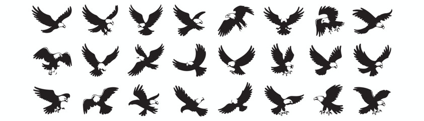 Fototapeta premium Eagle Vector Illustration Set, Black and White Silhouettes. Collection of 30 Different Eagle Poses, Perfect for Logos, Designs, and More.