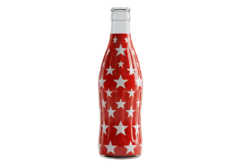 Red bottle with white stars clear glass top isolated on black background