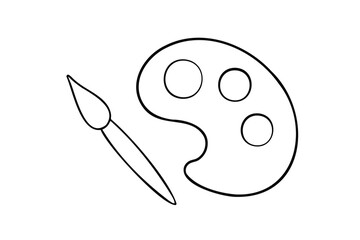Black and white line drawing of a paintbrush and artist's palette