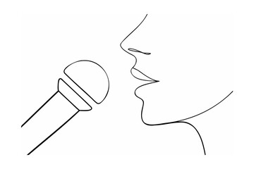 Black Line Drawing of Face Profile Singing into Microphone