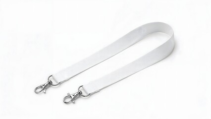 White Lanyard with Metal Clasp on Isolated White Background &ndash; ID or Key Access Concept