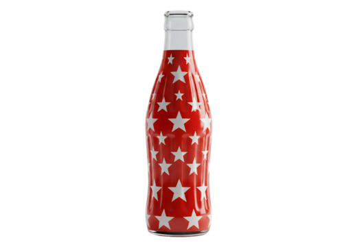 Red bottle with white stars clear glass top isolated on black background - Powered by Adobe